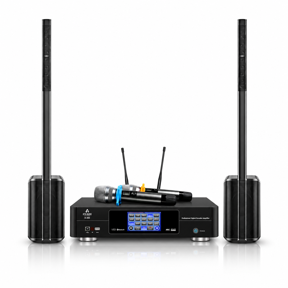 ATN H-450 digital karaoke amplifier with two Bose L1 Pro8 line array speakers