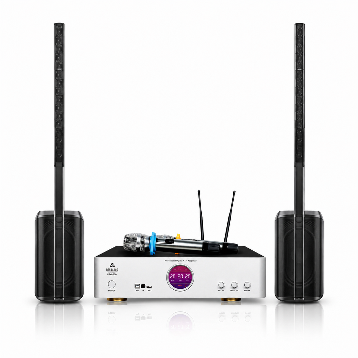 ATN Pro-750 karaoke amplifier with two Bose L1 Pro8 line array speakers