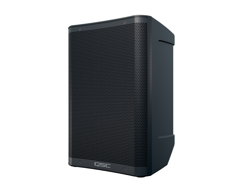 QSC CB10 battery-powered PA speaker, front angled view