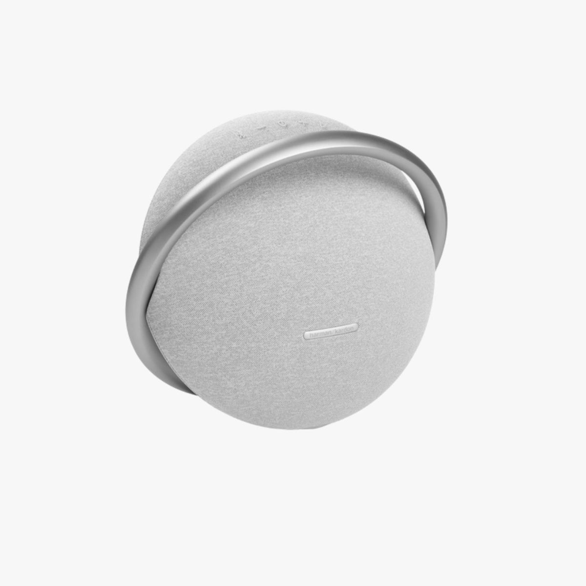 Harman Kardon Onyx Studio 8 portable Bluetooth speaker in a white and silver finish