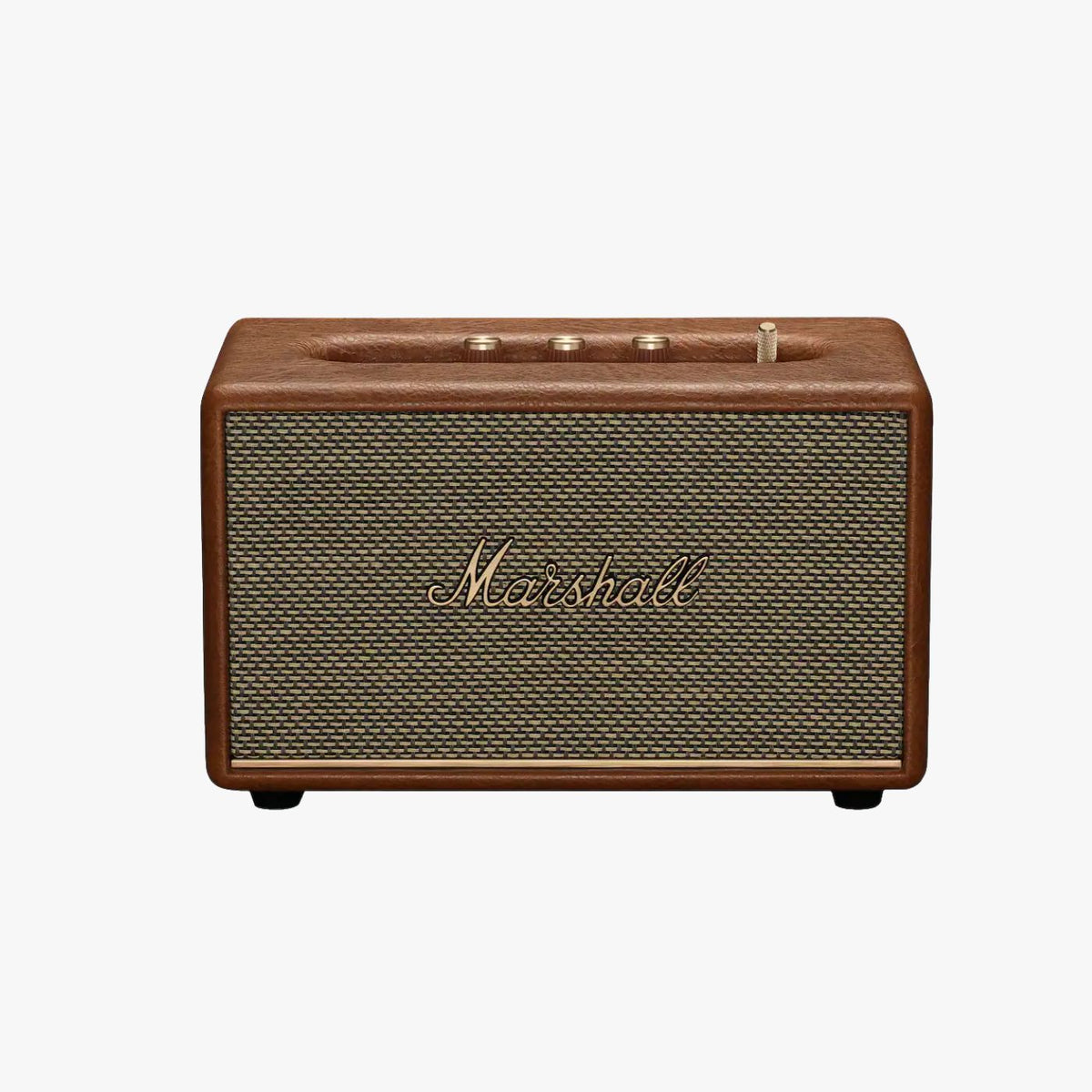 Marshall Acton III Bluetooth home speaker in brown with a gold fret grille