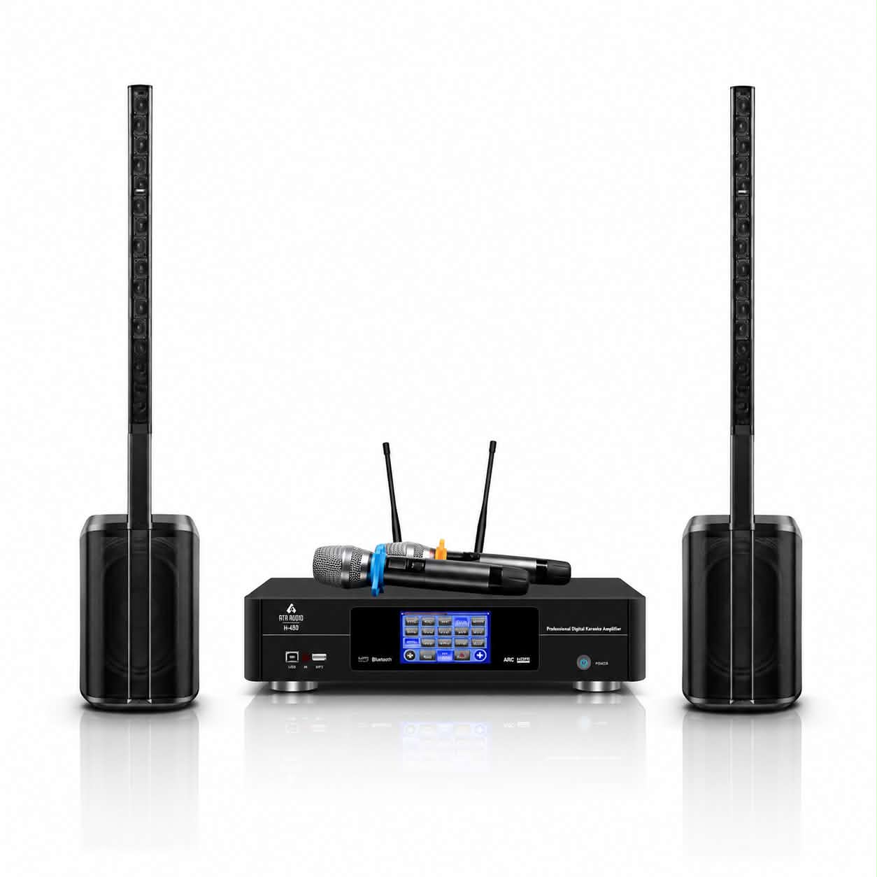 ATN H-450 digital karaoke amplifier with two Bose L1 Pro16 line array speakers