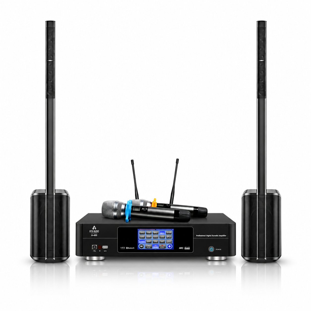 ATN H-450 digital karaoke amplifier with two Bose L1 Pro8 line array speakers