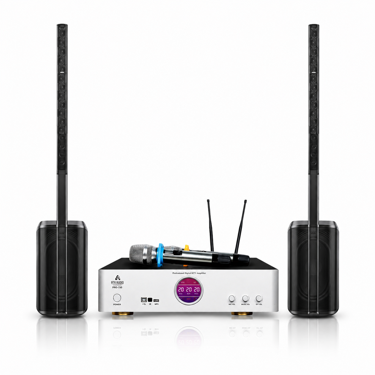ATN Pro-750 karaoke amplifier with two Bose L1 Pro8 line array speakers
