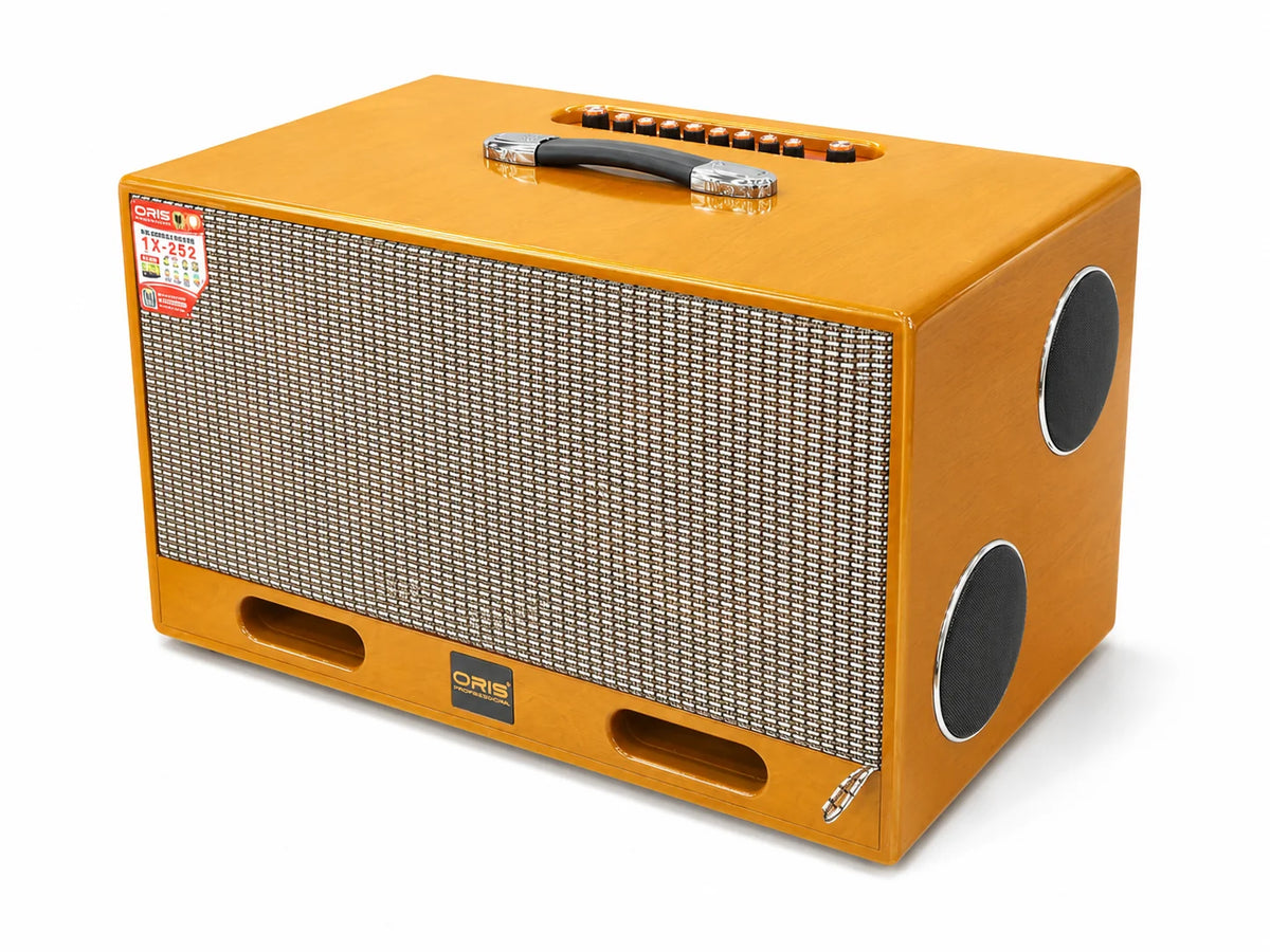 Oris TX 252 portable karaoke speaker in a yellow cabinet