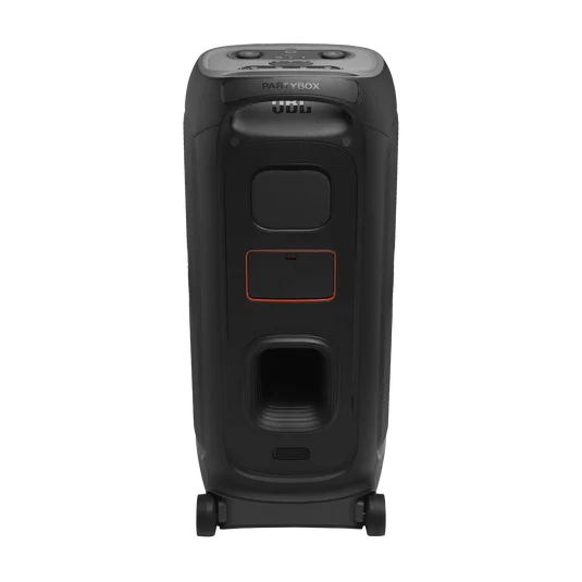 Rear view of the JBL PartyBox 720 party speaker with its wheels