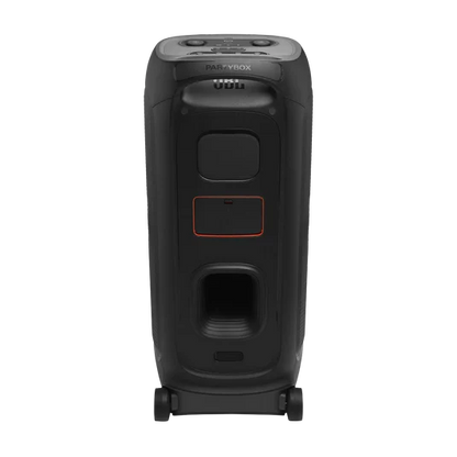 Rear view of the JBL PartyBox 720 party speaker with its wheels