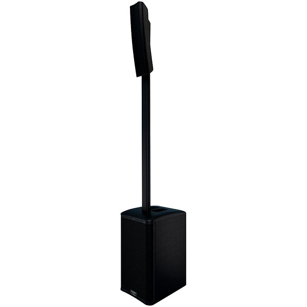 QSC KC12 column PA system in black, three-quarter view