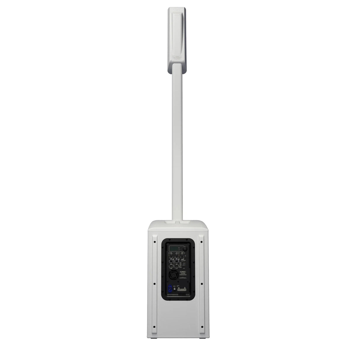 QSC KC12 column PA system in white showing the control panel
