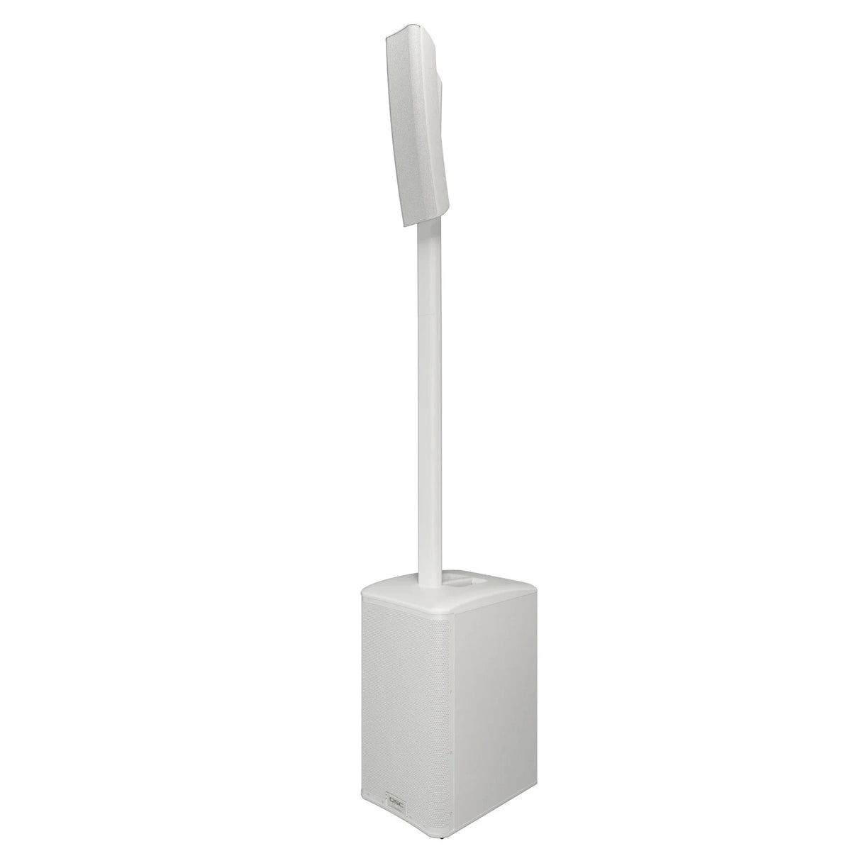 QSC KC12 column PA system in white, angled view