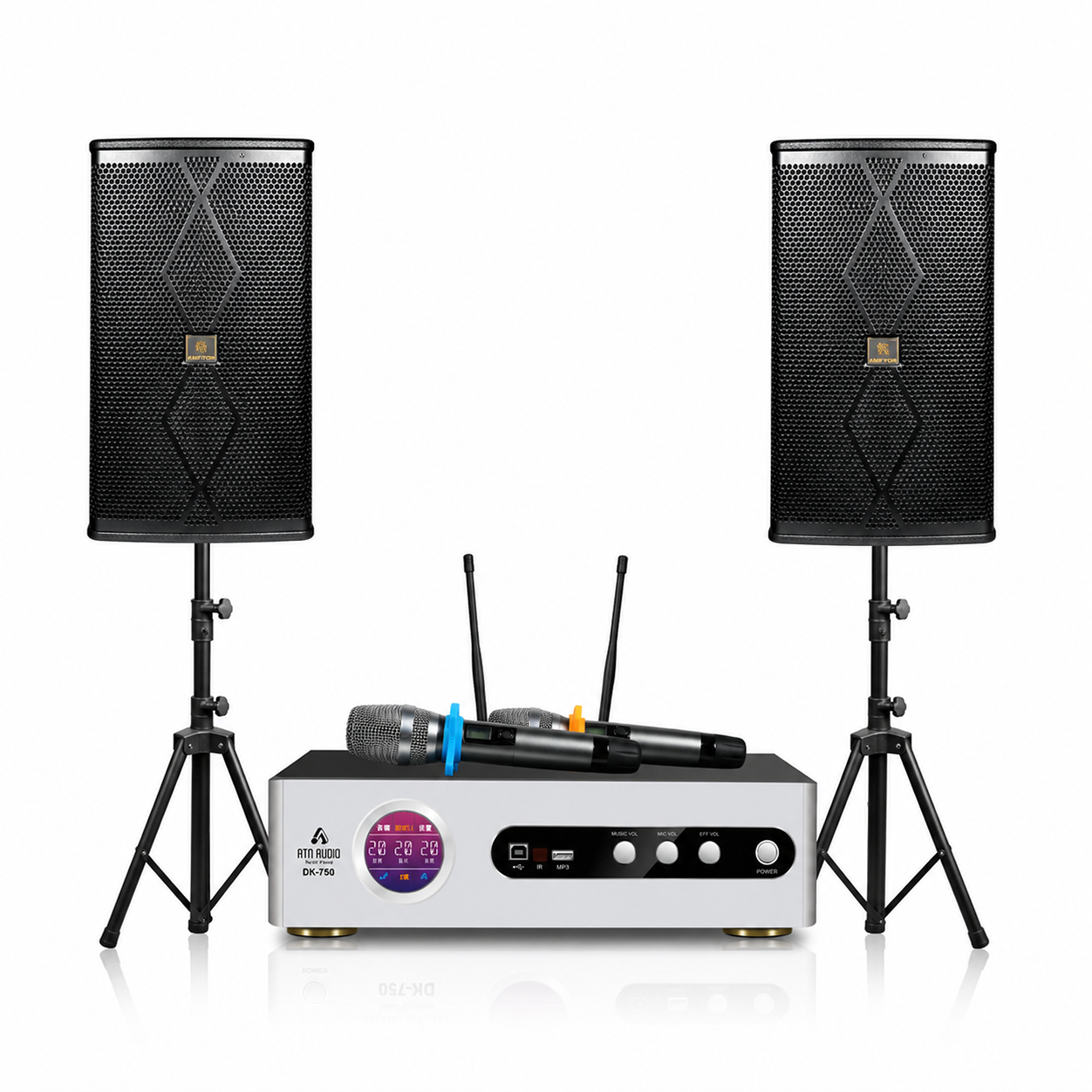 ATN DK-750 karaoke amplifier bundled with Ampyon LS-10 karaoke speakers